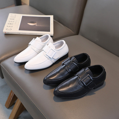  New Children's Shoes Black Leather Shoes Children's British Style Black and White Performance Shoes Boys' Pointed Toe Dress Shoes