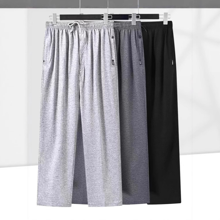 Summer Thin Placket Zipper Pure Cotton Sports Pants for Middle-Aged and Elderly Men, Loose Dad Elastic High-Waisted Straight Casual Pants