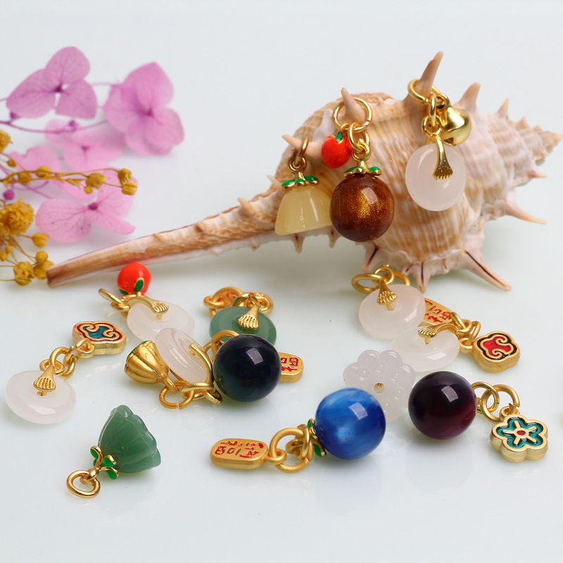 古法金滴油ペンダント平安ボタン蓮蓬小ペンダントセットdiyアクセサリーアクセサリーブレスレットネックレス材料|undefined