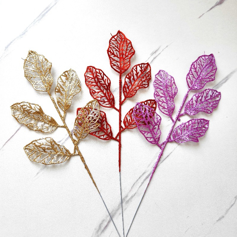 Transfronterizo sin correo imitación de polvo de oro plástico 5 piezas 33cm serie de polvo de oro decoraciones navideñas adornos de polvo de oro hojas