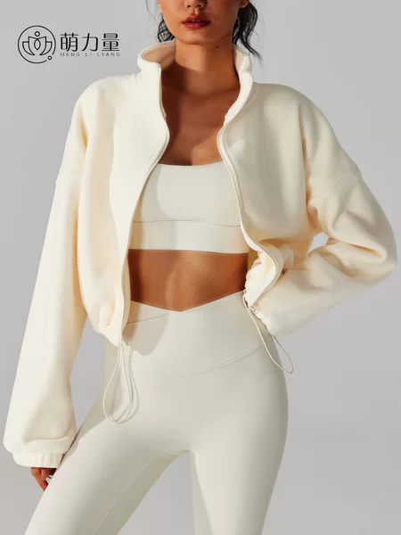 European and American Autumn and Winter Lamb Velvet Sports Jacket with Vertical Collar Thickened Warm Drawstring Short Austrian Grain Velvet Loose Windproof Top