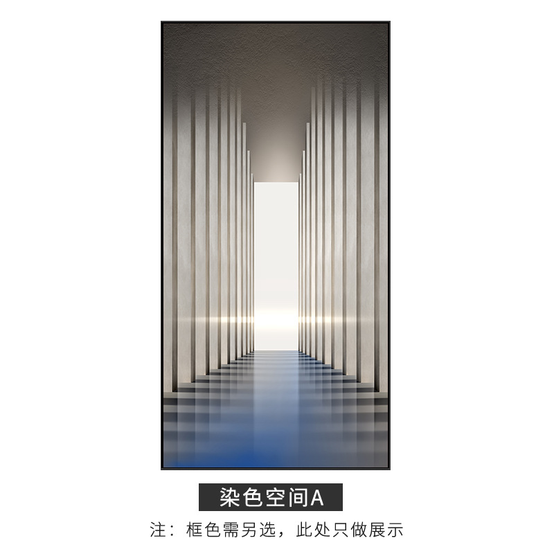 現代的なシンプルな空間拡張感玄関掛け絵通路廊下の終わりに家に入る新しい壁画を飾る