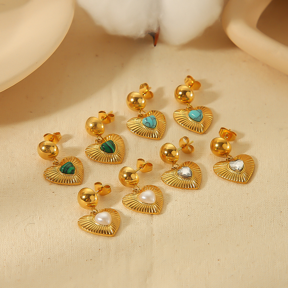 Europeo y americano elegante Internet celebridad de alta calidad pendientes 18K oro acero inoxidable con incrustaciones de circón piedra natural pendientes encantadores para las mujeres al por mayor