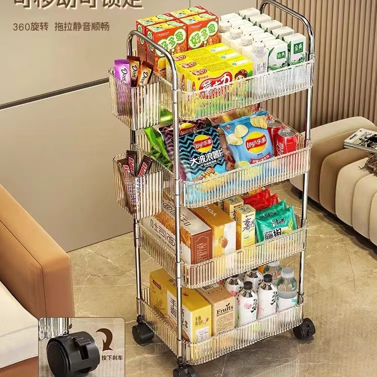 Estante de almacenamiento de carro pequeño merienda doméstica estantería de almacenamiento de múltiples capas cocina móvil cesta de frutas y verduras estante de acrílico