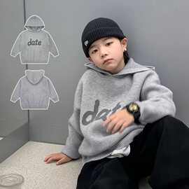 【914】童装男童毛衣2025新款儿童连帽针织衫秋冬款宝宝打底衫潮