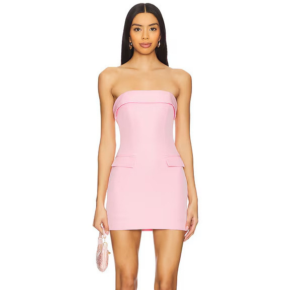 European and American style cuffed strapless dress with fake pockets, bodycon mini dress with back zipper, strapless slim-fit dress for hot girls European and American style cuffed strapless dress with fake pockets, bodycon mini dress with back zipper, strapless slim-fit dress for hot girls