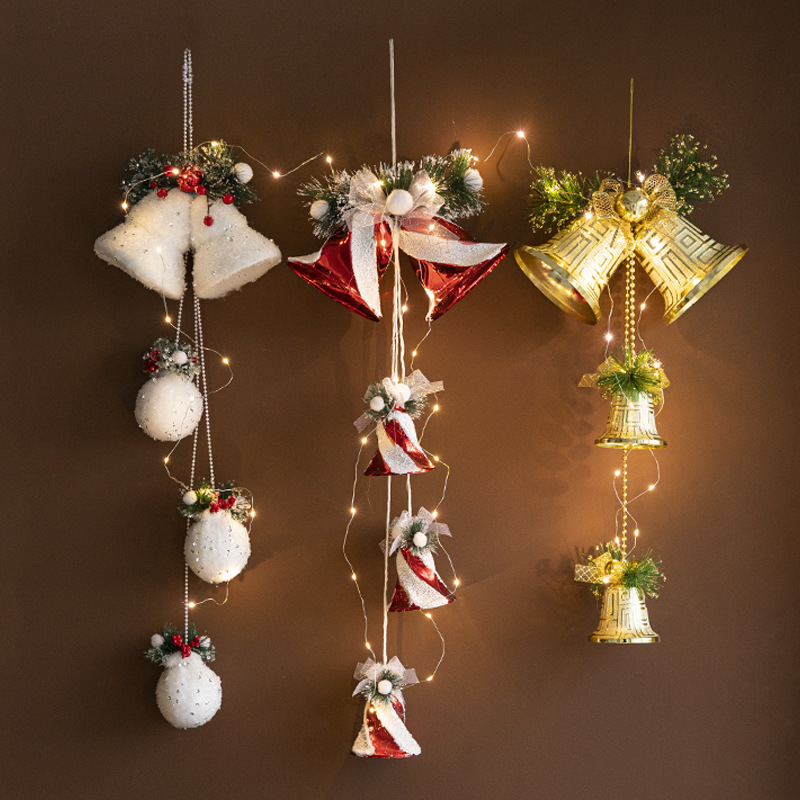 Decoraciones de Navidad de oro de plástico gran campana adornos de cuerda de vestir campana blanca colgante accesorios de diseño de escena