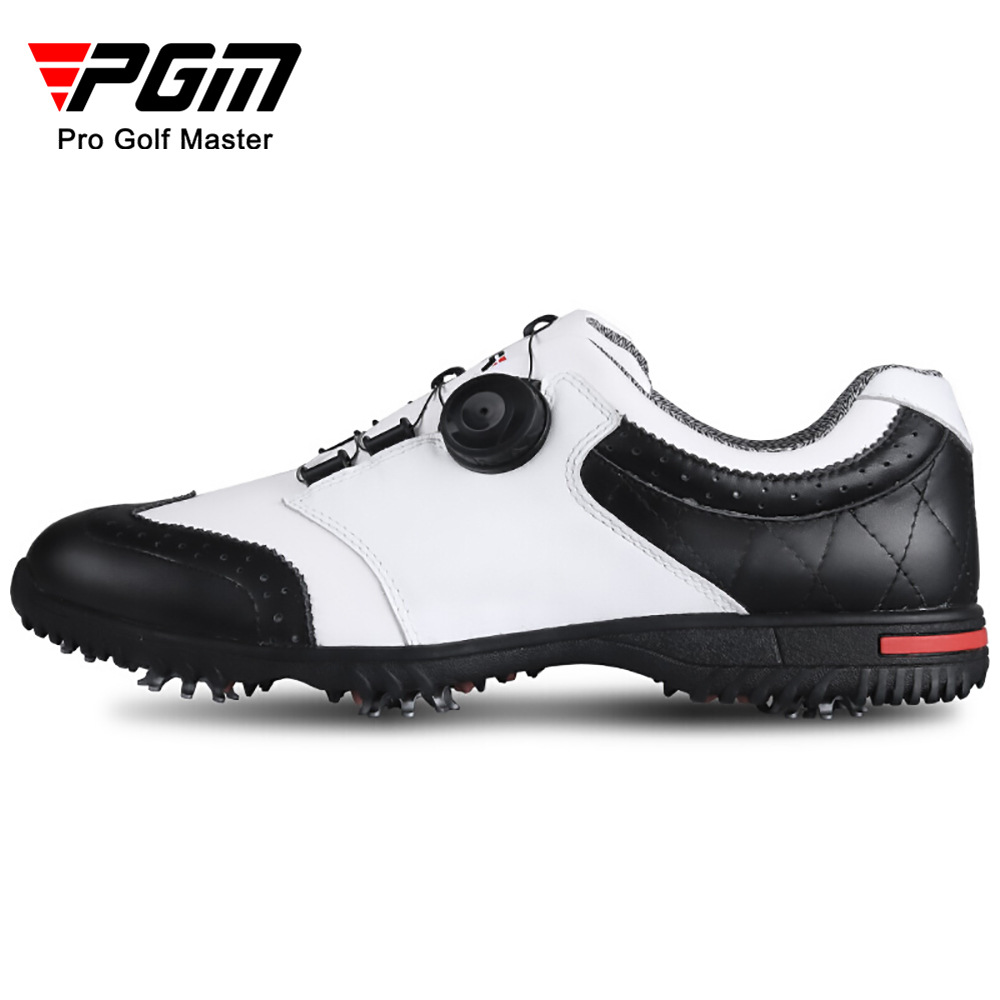 Giày golf nam PGM đinh dẻo không thấm nước thoáng khí dây xoay — XZ039 đen trắng