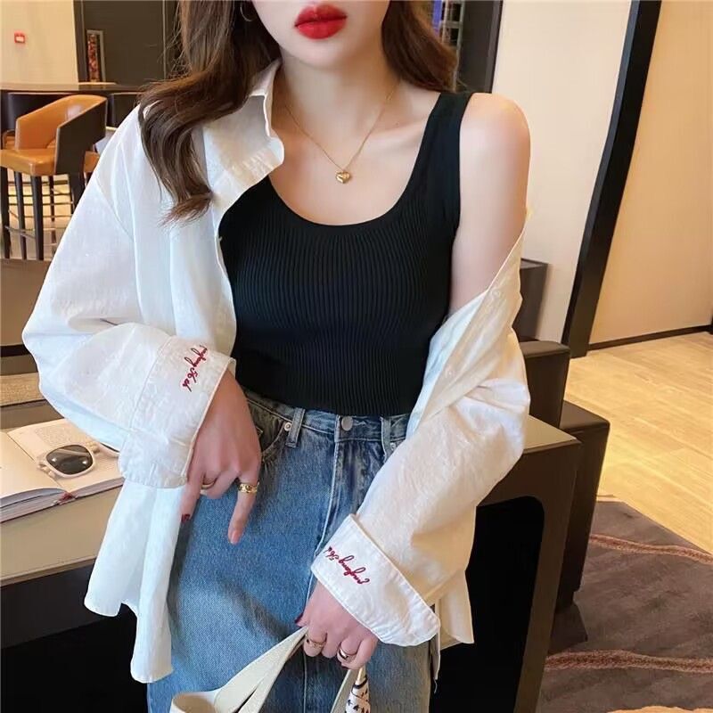 New ice silk knitted vest women's elegant all-match summer inner wear 2023 sleeveless top women's round neck sling