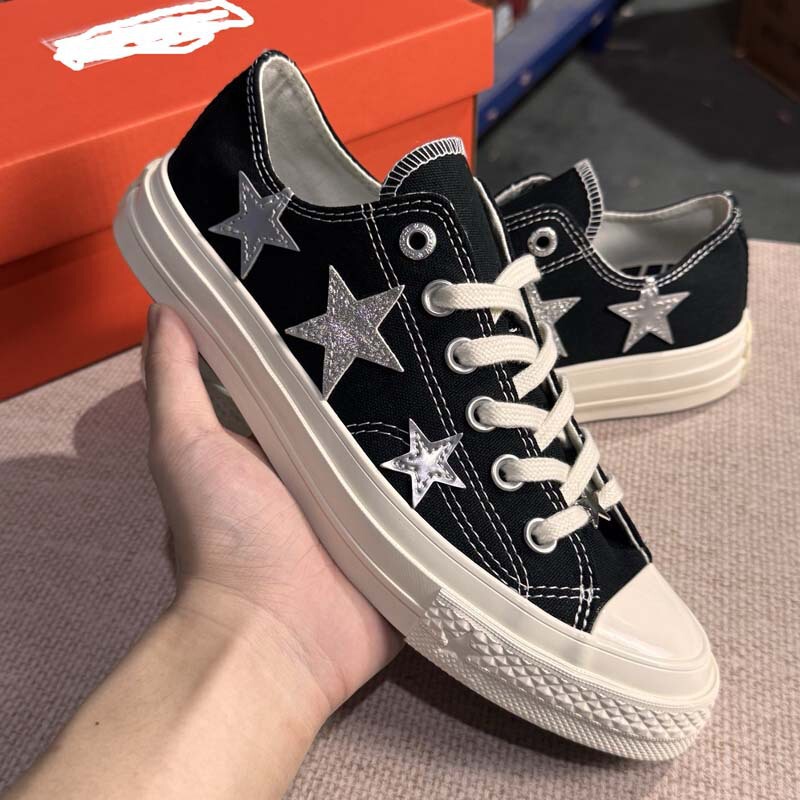 New 1970x star print sports black low-top couple's canvas casual shoes