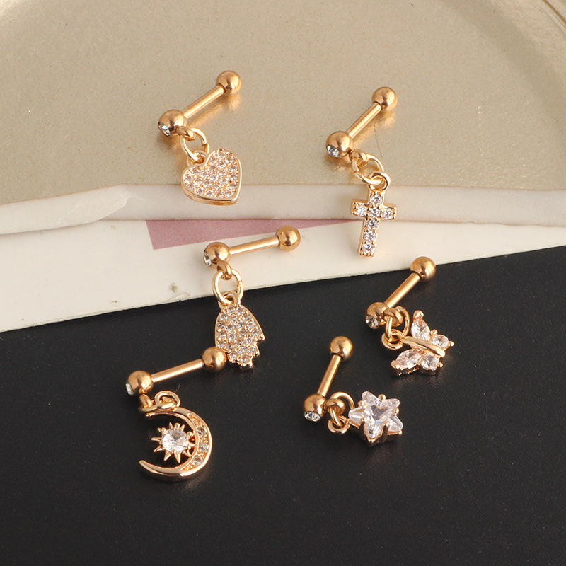 Cross Stainless Steel Zircon Earring Studs with CZ Round Cake Ear Bone Nails for Women 18K Gold Plated detail image 8