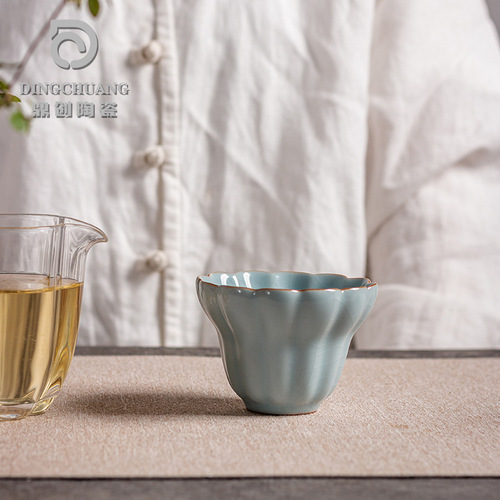 Tianqing Ru Kiln Master Cup Large Tea Cup Ru Porcelain Split Pu'er Tea Cup Square Single Cup Ceramic Buddha Hand Tea Cup