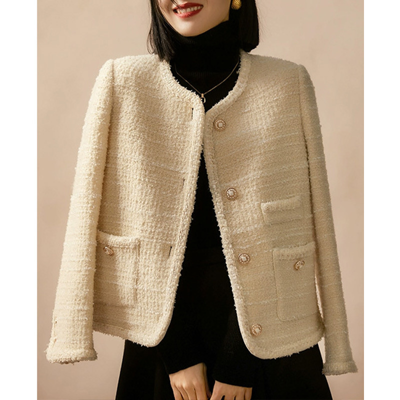 Woolen quality elegant autumn white short jacket