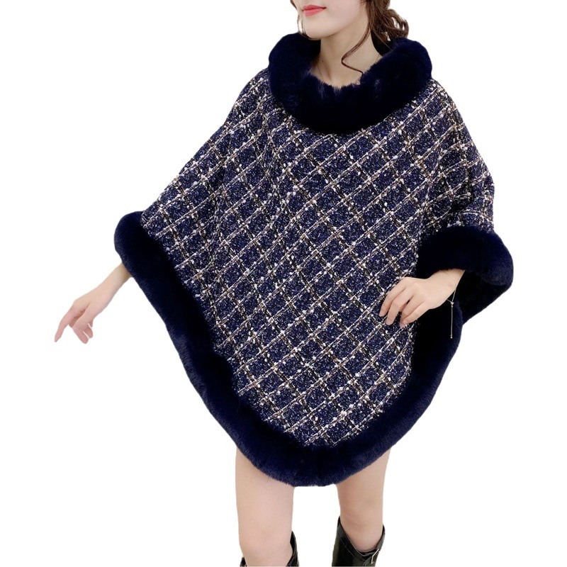 Estilo coreano todo fósforo de las mujeres cuello de piel capa suéter de cachemira otoño e invierno ropa exterior estilo chanel suéter abrigo chal