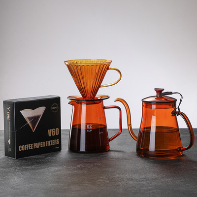 《新品琥珀色玻璃咖啡壶套装》玻璃手冲壶V60咖啡过滤器咖啡滤杯|ms
