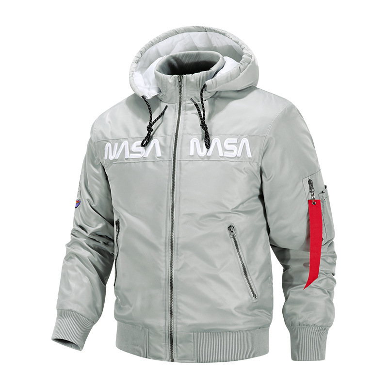 2023 New Nasa Winter Casual Sports Men's Jacket Trendy Hooded Cotton Clothes European and American Flight Suit Jacket Men