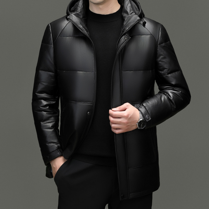 BG5606冬季海宁真皮羽绒服男白鹅绒时尚皮衣中年绵羊皮外套商务