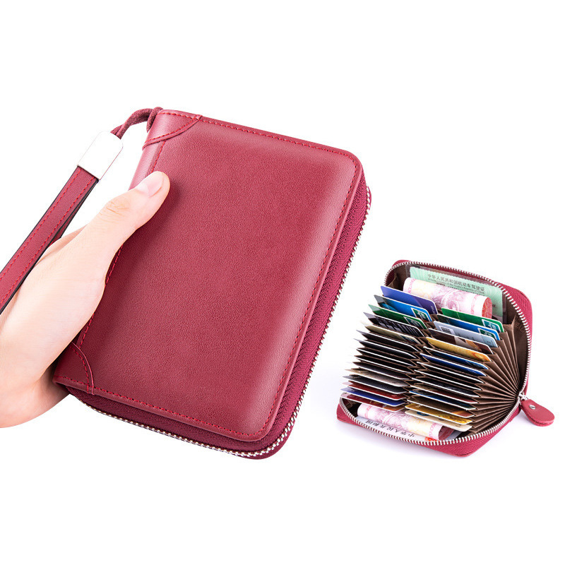 亚马逊新款男女钱包多卡槽拉链卡包多证位多容量短款漆面钱包