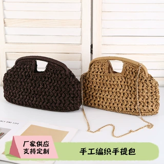 新款手工编织手提包女高级感洋气沙滩度假斜挎包轻奢风潮包包批发