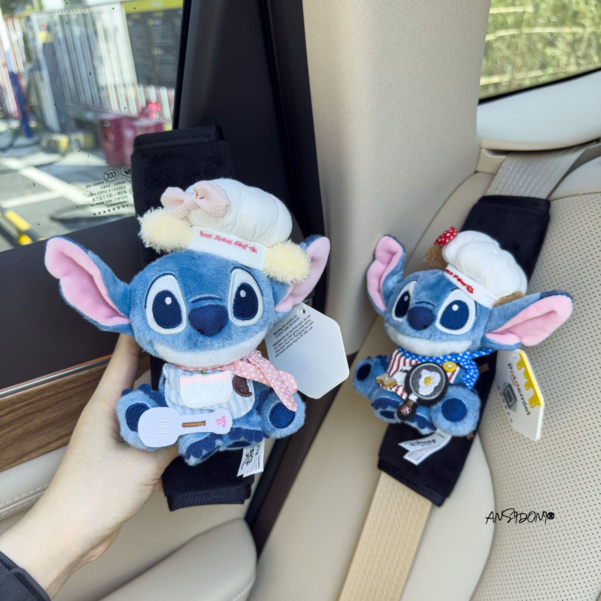 Authentic Lilo and Stitch Doll Car Seat Belt Shoulder Cover Decorative Car Accessories Anti-Stranglehold Car Accessories