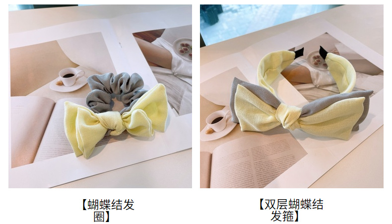 Double-layer Bow Yellow Linen Headband display picture 26