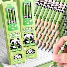 原木考试HB铅笔圆形杆小学生专用一二年级卡通可爱熊猫铅笔带橡皮