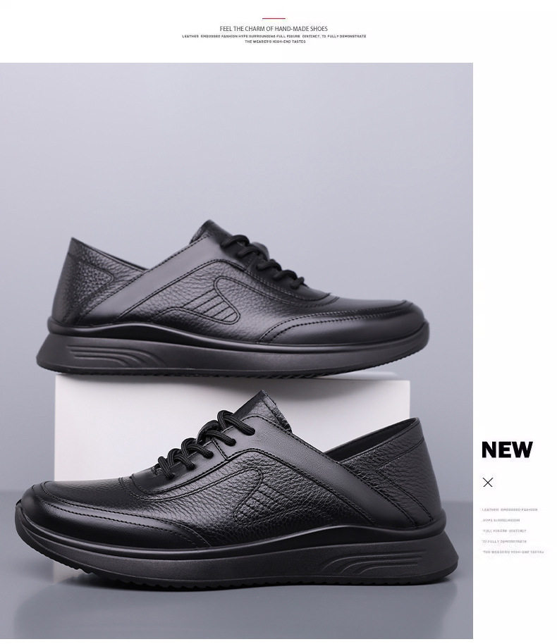 Giày lười nam da bò thật mũi tròn đế mềm chống trượt, kiểu slip-on nhẹ chân — D7913 Đen chi tiết 14