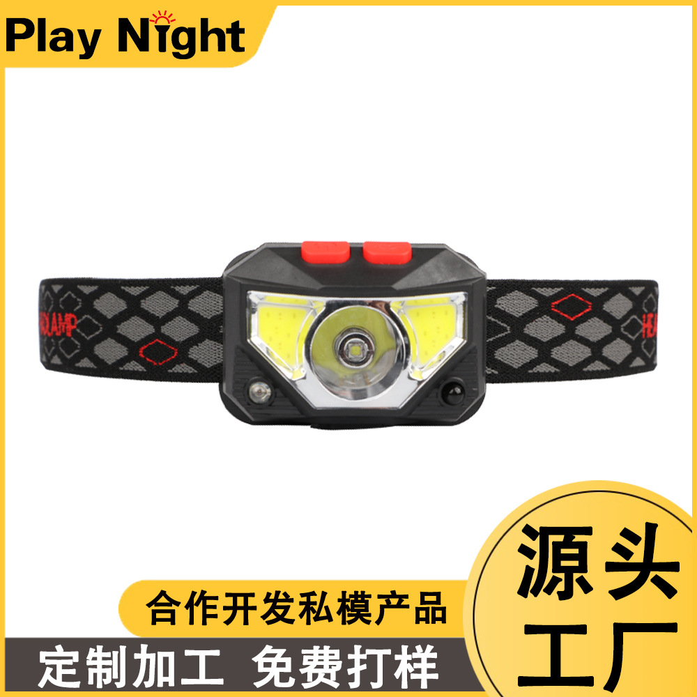 亚马逊多功能迷你COB红光LED便携USB充电强光远射防水感应头灯