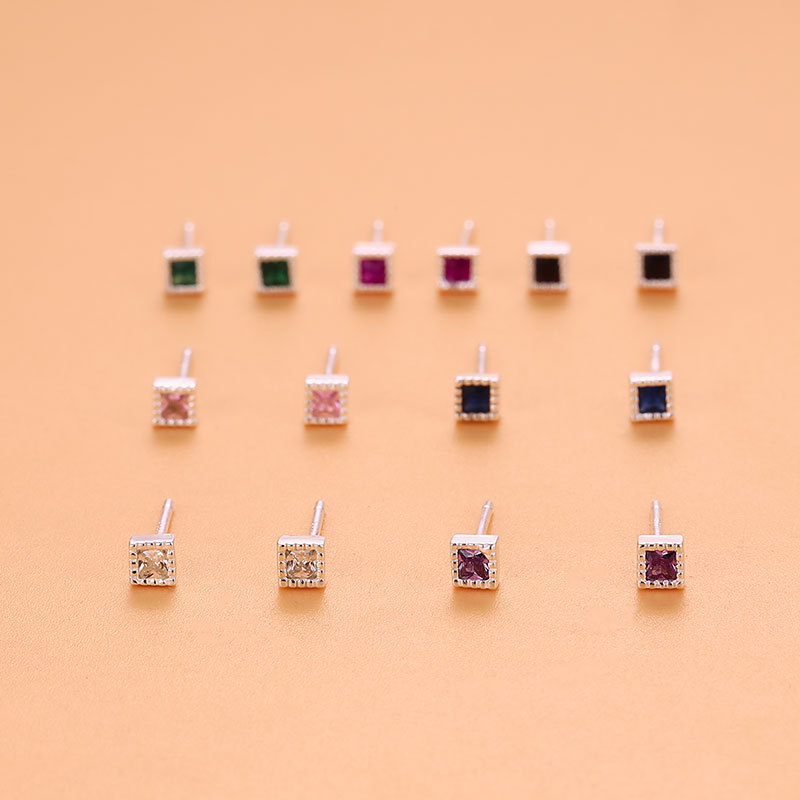 4g Weight Rhinestones Inlay Material Ear Studs Classification 1 Pair Quantity Street Occasion 925 Sterling Silver Material Square Pattern Women'S Gender Plating Design Simple Style Style 1 Pair 925 Sterling Silver Rhinestones Square Ear Studs 无