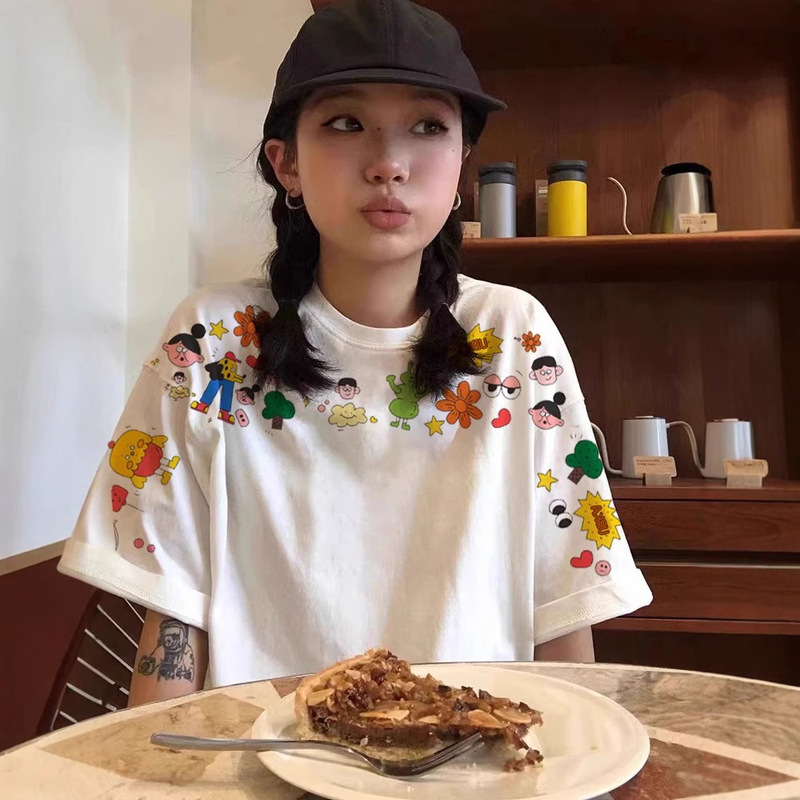 plus size Summer White Shoulder Short-sleeved T-shirt Women's 2025 New Ins Fashion Brand Design Sense Niche Half-sleeved Top