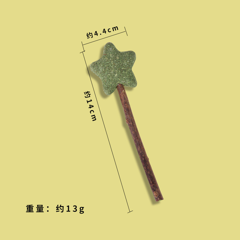 Fábrica en stock nuevo tipo de goma de menta para gatos limpiadores de dientes molares de madera de polilla de madera plumas de menta para gatos suministros de auto-hi