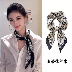 高级感时尚山茶花丝巾搭配领巾系脖小方巾韩版百搭ins风装饰方巾