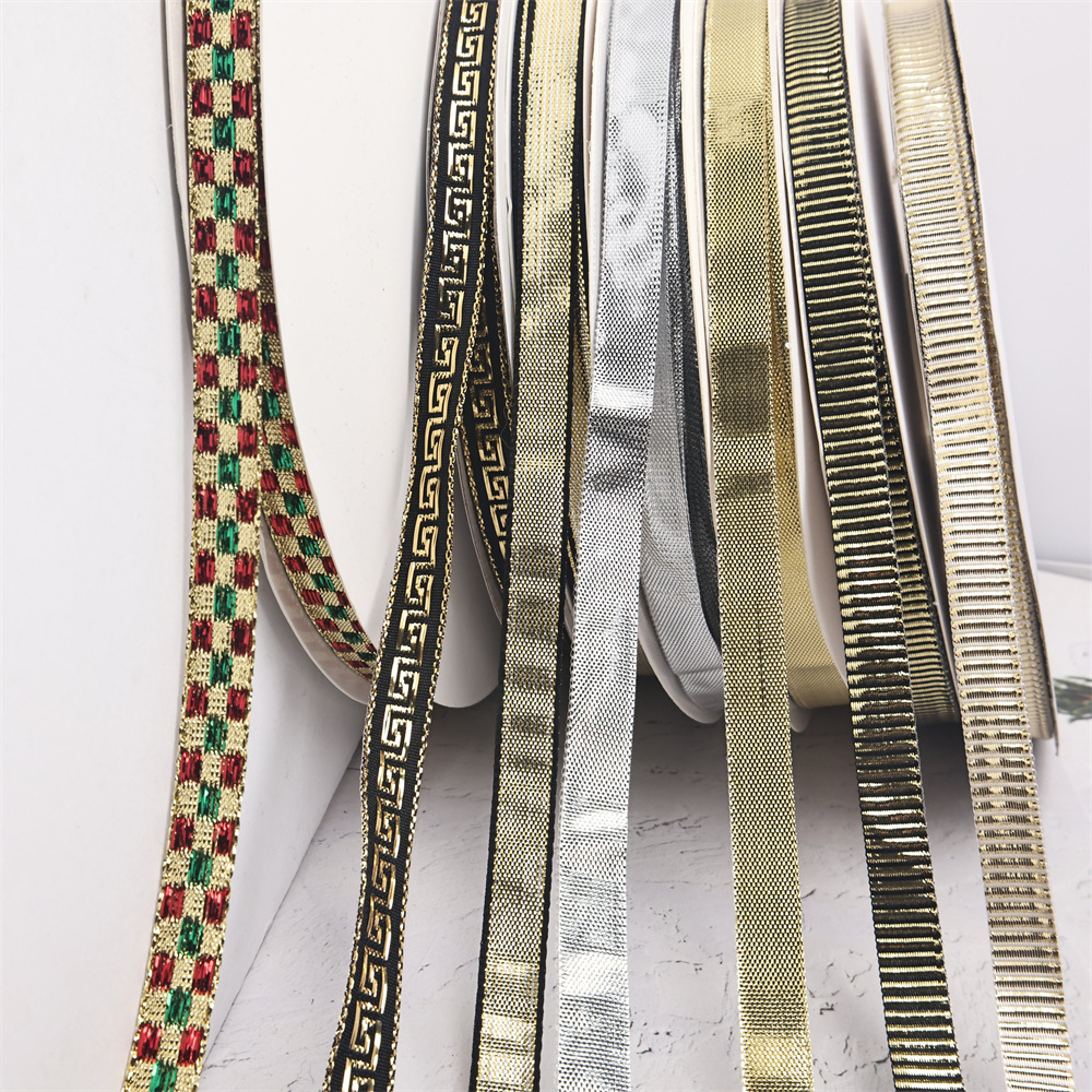 10MM 圣诞织带 金葱线金银线织带 方块织带 间金丝平纹带礼品包装