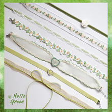 跨境新品饰品花卉颈带绿色爱心吊坠颈链Choker锁骨链蝴蝶结项链女