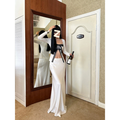 High-Heeled Acetate Satin Design Summer Silky Drape High-Waist Slimming Elegant Satin Half-Skirt for Women