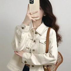 2025春秋百搭小香风长款气质白色长袖牛仔外套女高级感百搭上衣女