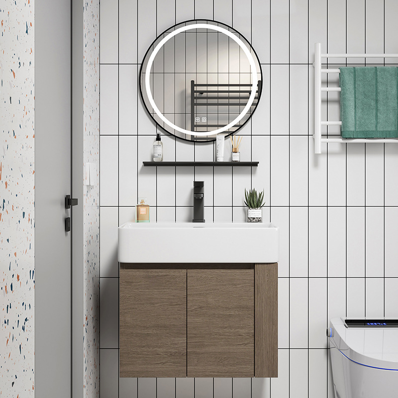 Ultra-Estrecho de madera maciza multi-capa montado en la pared lavabo gabinete combinación pequeño tamaño montado en la pared lavabo baño Baño lavado Mesa