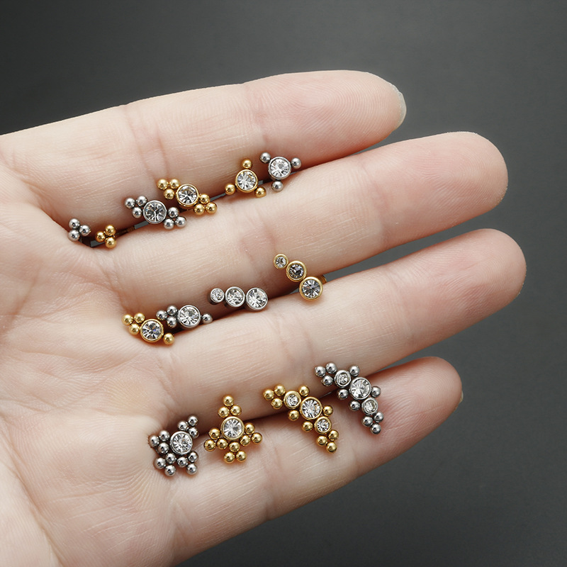 Simple Style Geometric Stainless Steel Inlay Zircon lip stud 1 Piece