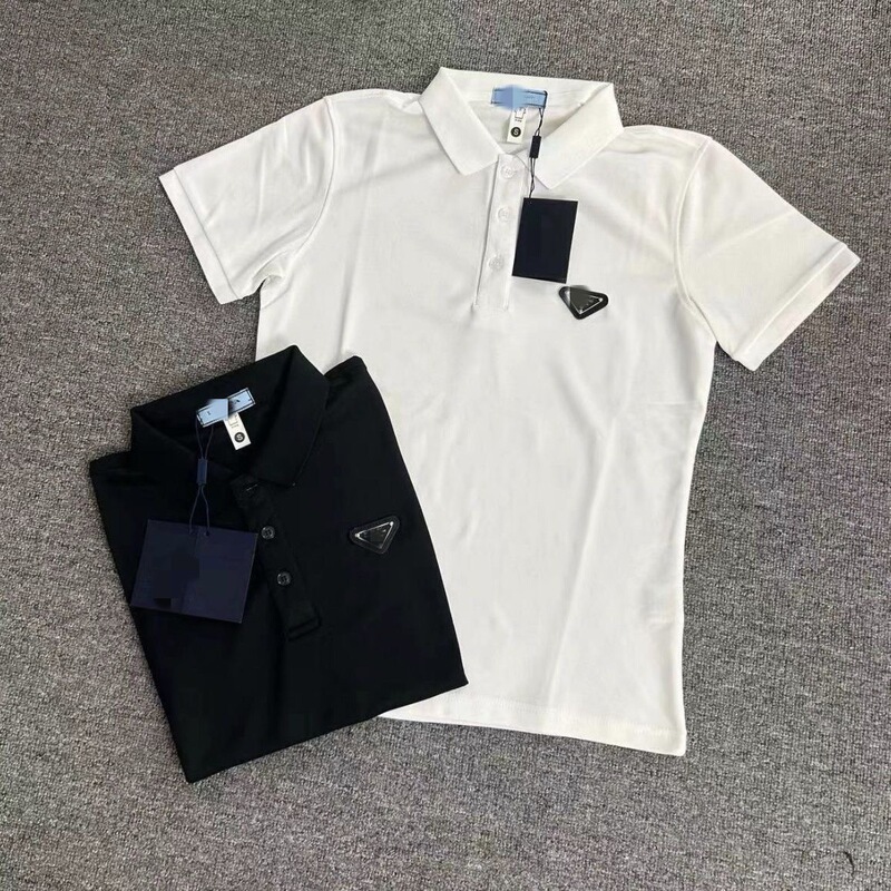 Cross-Border Foreign Trade Pujia Metal Triangle Leather Label Polo Shirt Casual Versatile Comfortable Short-Sleeve T-Shirt for Men and Women
