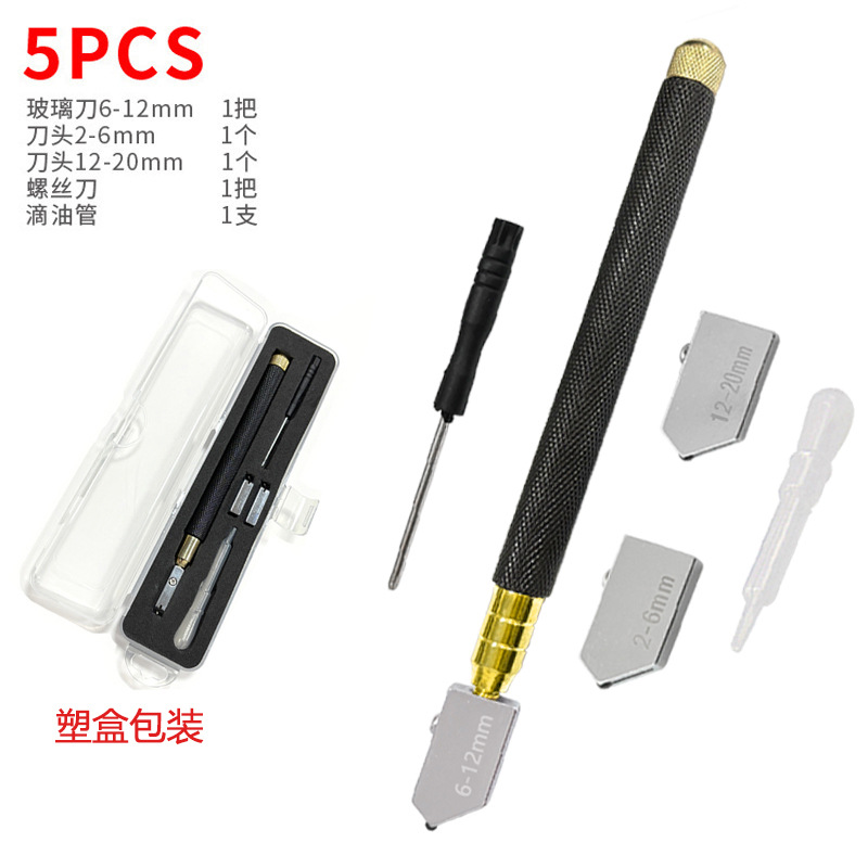 Juego de cuchillos de vidrio al por mayor de fábrica, cuchillo de vidrio engrasado, mango negro, cuchillo de corte de espejo, cabezal de corte de azulejos