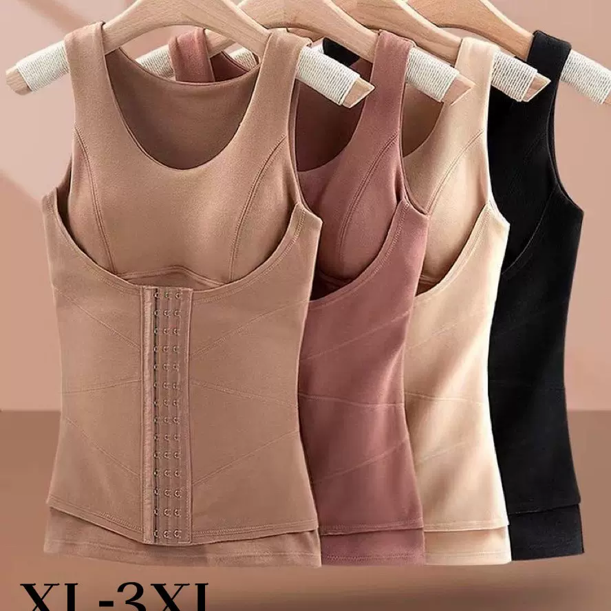 德绒保暖背心女塑身束身带胸垫排扣收腹加绒加厚秋冬打底秋衣内衣