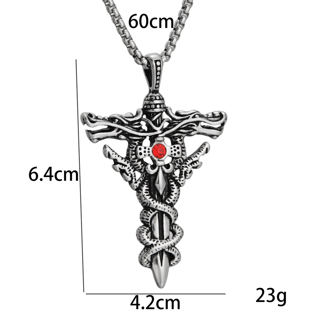Joyería doble dragón espada Titanium collar de acero aleación colgante vintage punk Cruz fortuna suerte moda los hombres Accesorios