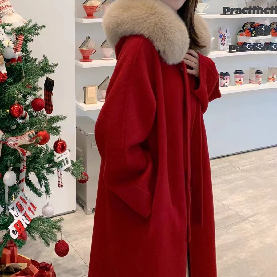 Double-sided demi-season long woolen hoody