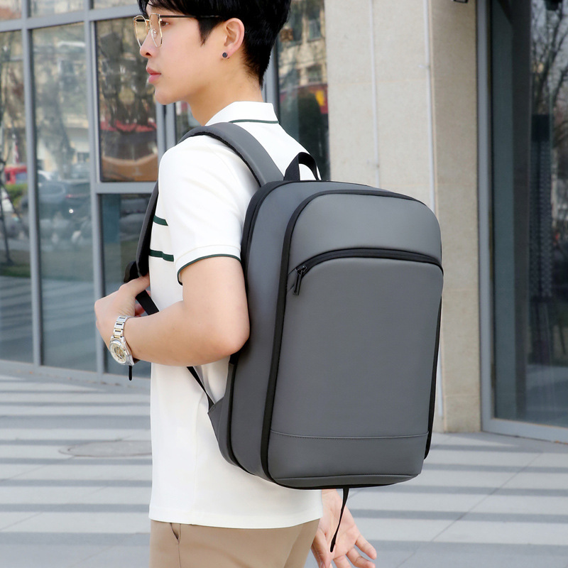 Expandable Large-Capacity Backpack Men's Laptop Backpack Casual Simple Leather Film Fabric Custom Logo