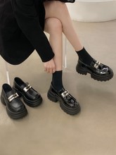 黑色小皮鞋女2023年春季新款時尚復古百搭金屬日常防滑修面皮樂福