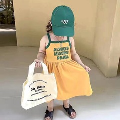 Baby Girl Summer Dress Baby Fashionable Children's Personality Trend Brand Korean Version Color-blocked Letter Princess Tank Top Dress