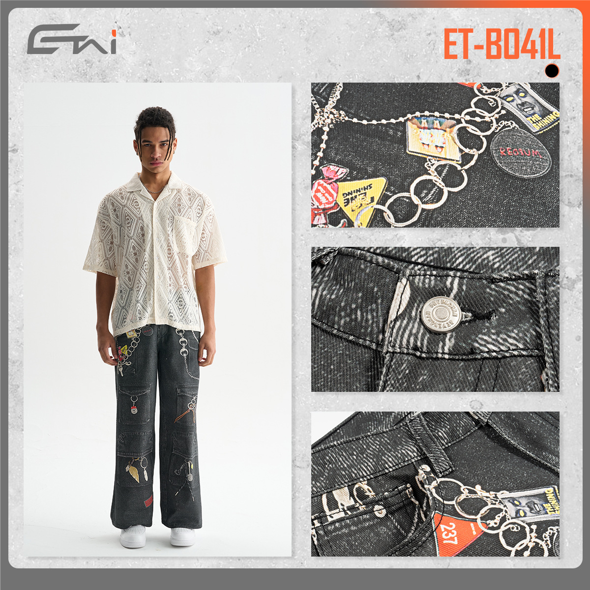 ETAI Hombre| Callejero unisex jeans casuales de alta calidad pesado pantalones de impresión de algodón image 5
