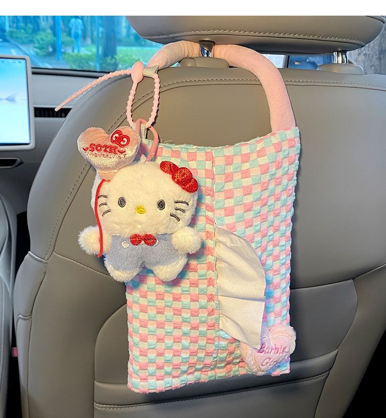 Creative Car Tissue Box with a High-End Feel, Cute Kt Cat Car Tissue Hanging Bag, In-Car Tissue Box Hanging Decoration for Women