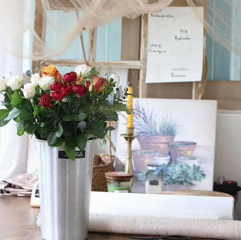 鲜花养花桶 铝桶仿真花花束家用花店醒花桶插花桶鲜花桶大号圆桶