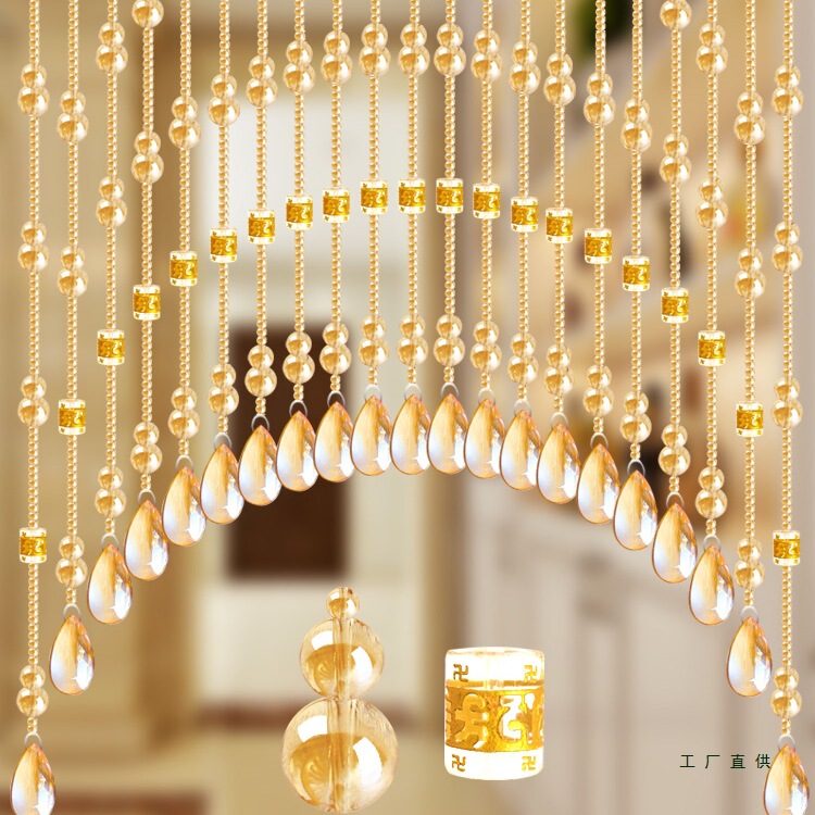 Crystal Gourd Bead Curtain Bedroom Door Curtain Punch-Free Support Rod Toilet Partition Entrance Aisle Decoration Living Room Curtain